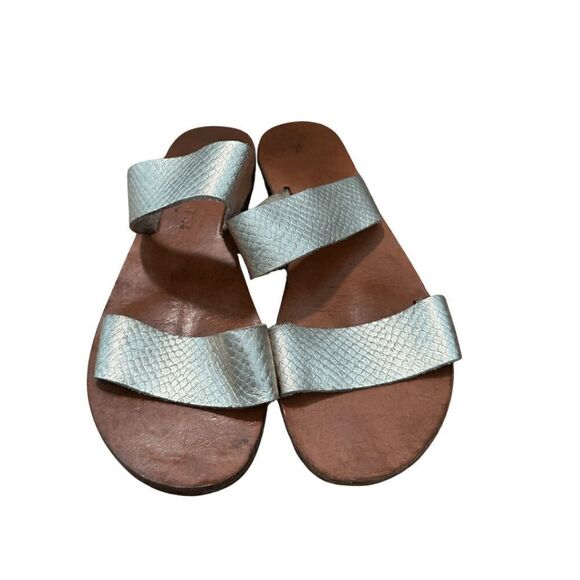 Mykonos Island Bliss Womens Brown Silver Double Strap Slip-On Flats Size 9 - Picture 3 of 5